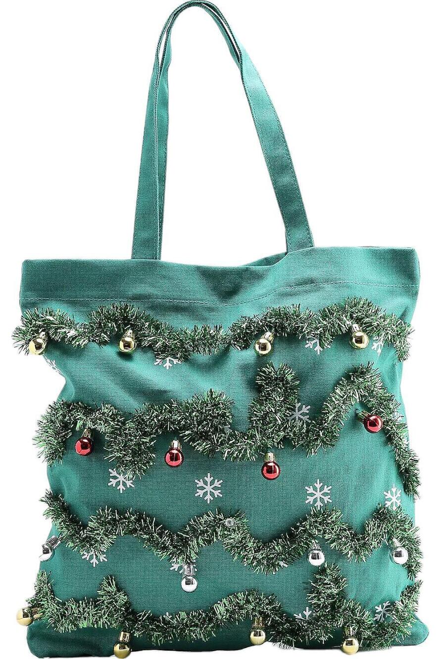 Violet Ray Tinsel Tree Tote Bag Green